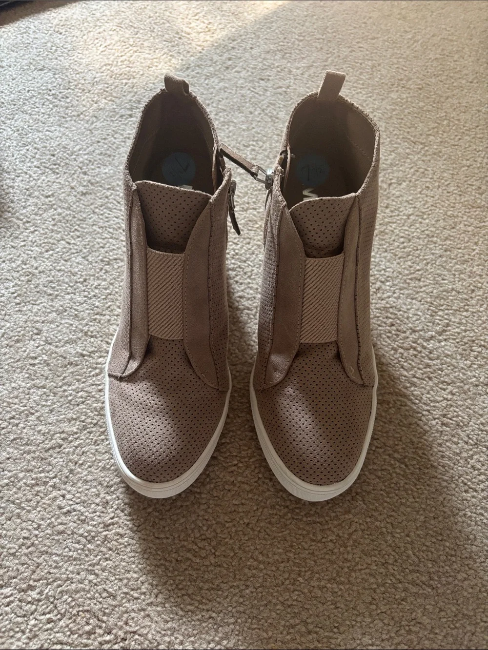 MIA Taupe Perforated Wedge Slip-On Sneakers
